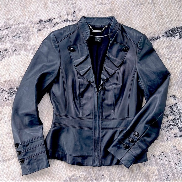 💔 SOLD 💔 White House Black Market Black Leather Peplum Jacket - Picture 1 of 13